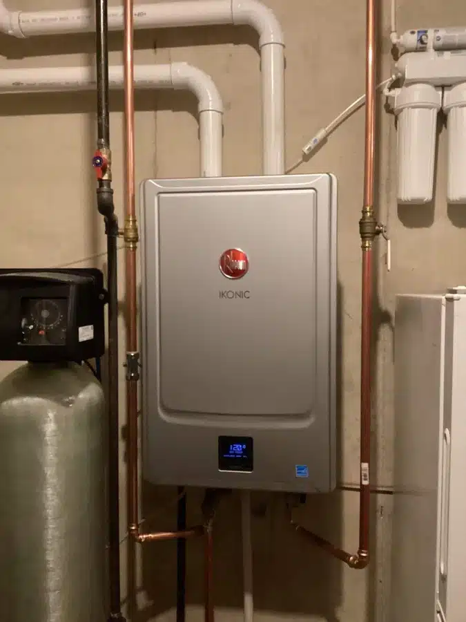 Electric tankless water heater in residential home in Ann Arbor, MI.